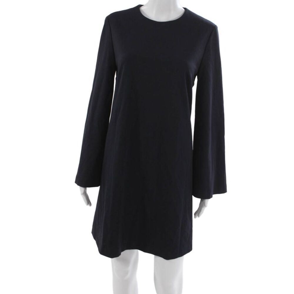 Sharis Womens Shift Dress Blue Long Sleeve Crew Neck Size 42